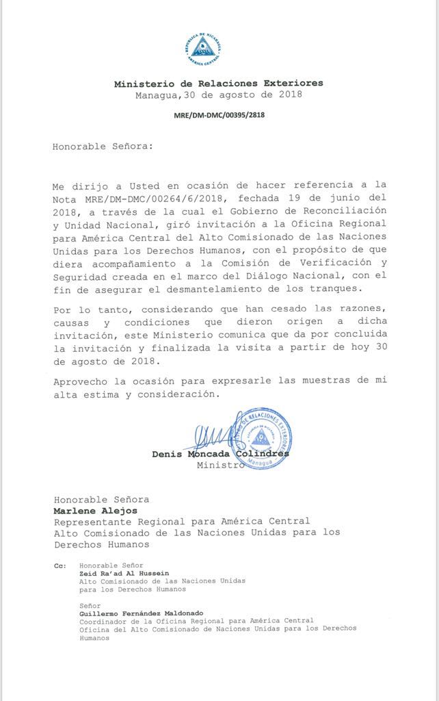 Gobierno da por concluida visita del equipo de la ONU en Nicaragua